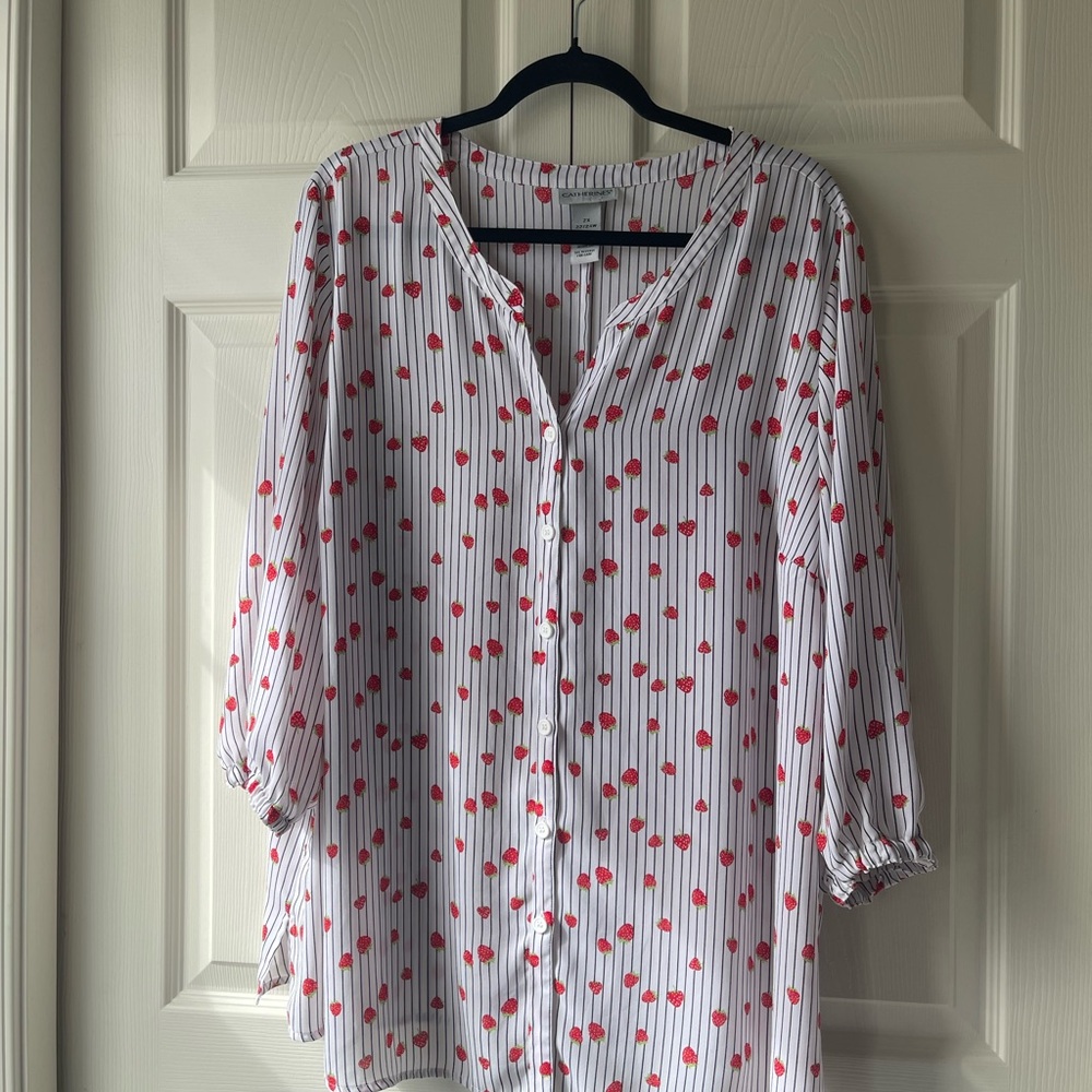 Catherines Black and White Stripe Strawberry Blouse